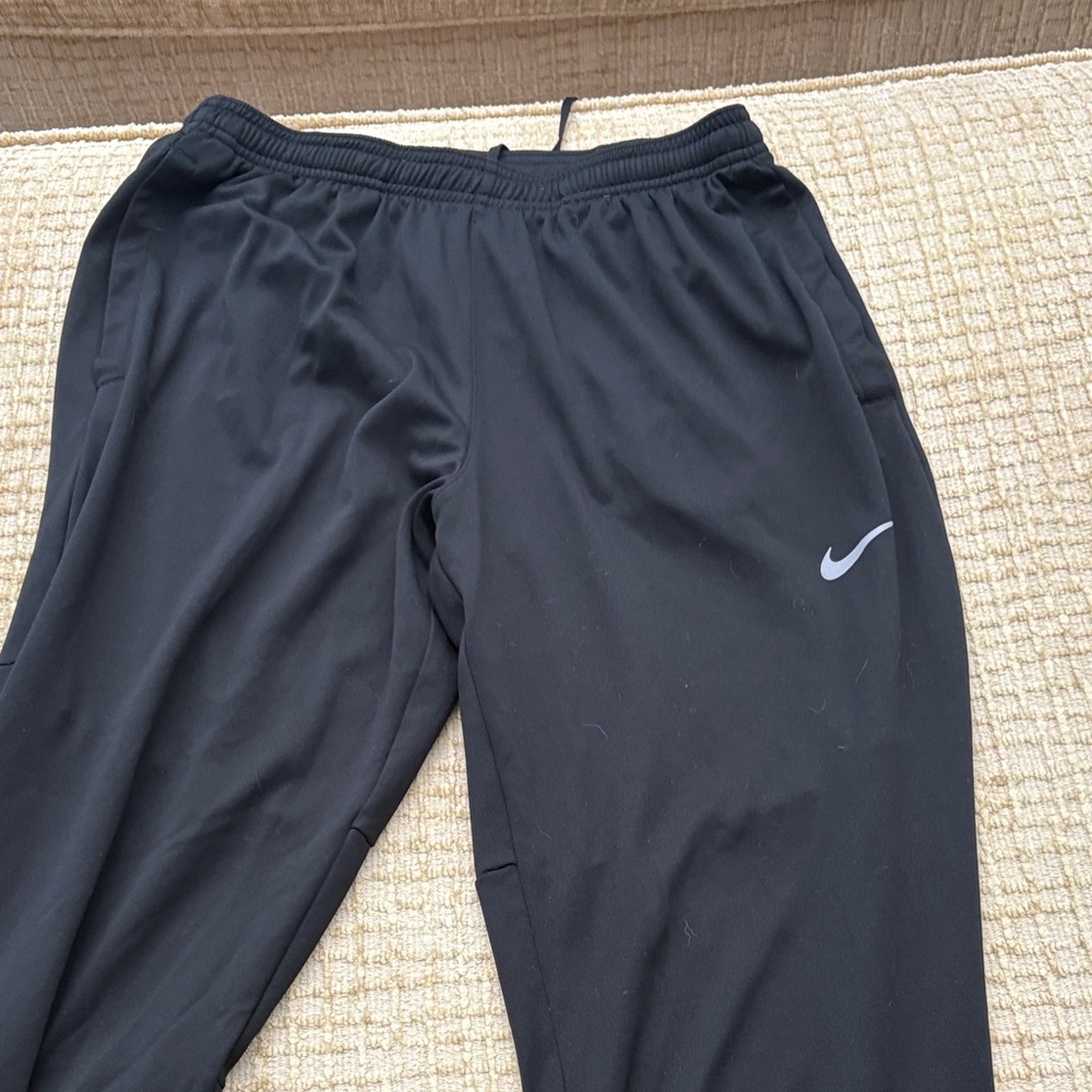 Nike Mens Dri Fit Black Joggers with White Logo